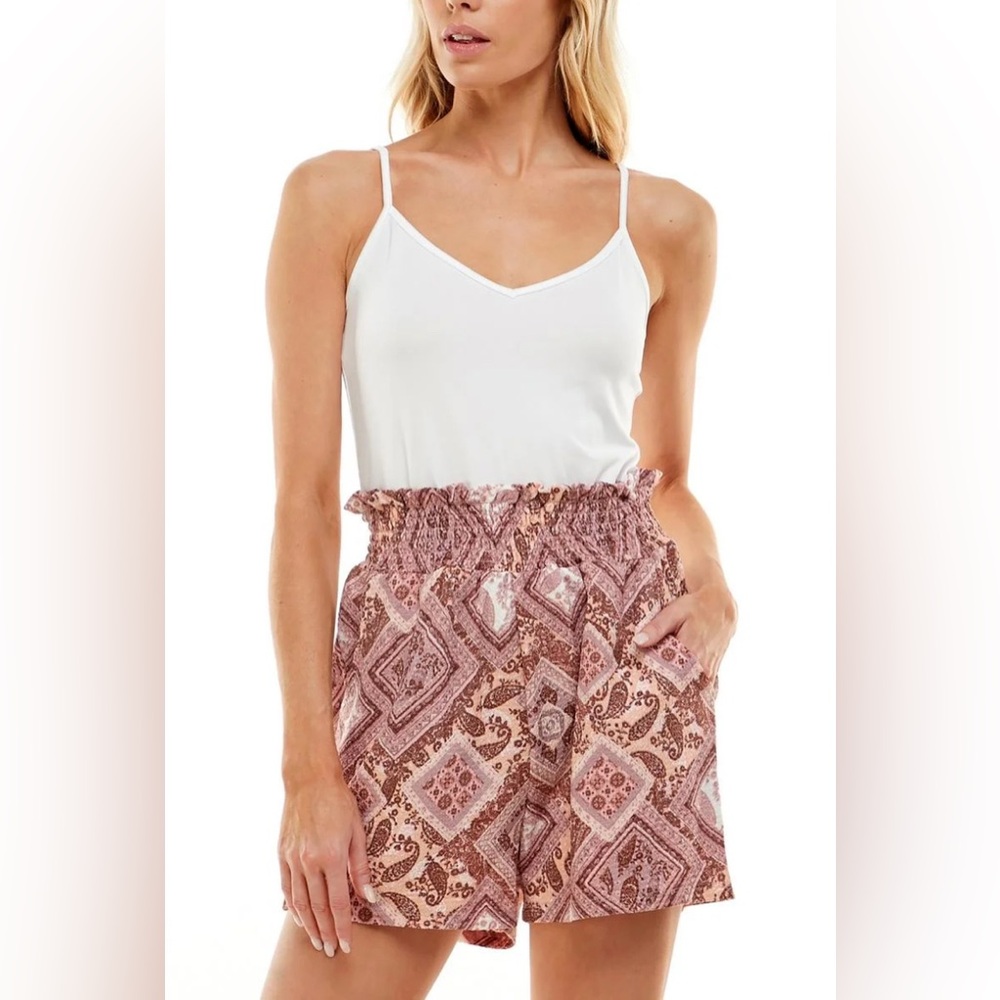 NWT [Ultra Flirt] Pocketed High-Waist Paisley V-Neck Shorts Romper Womens Sz XL